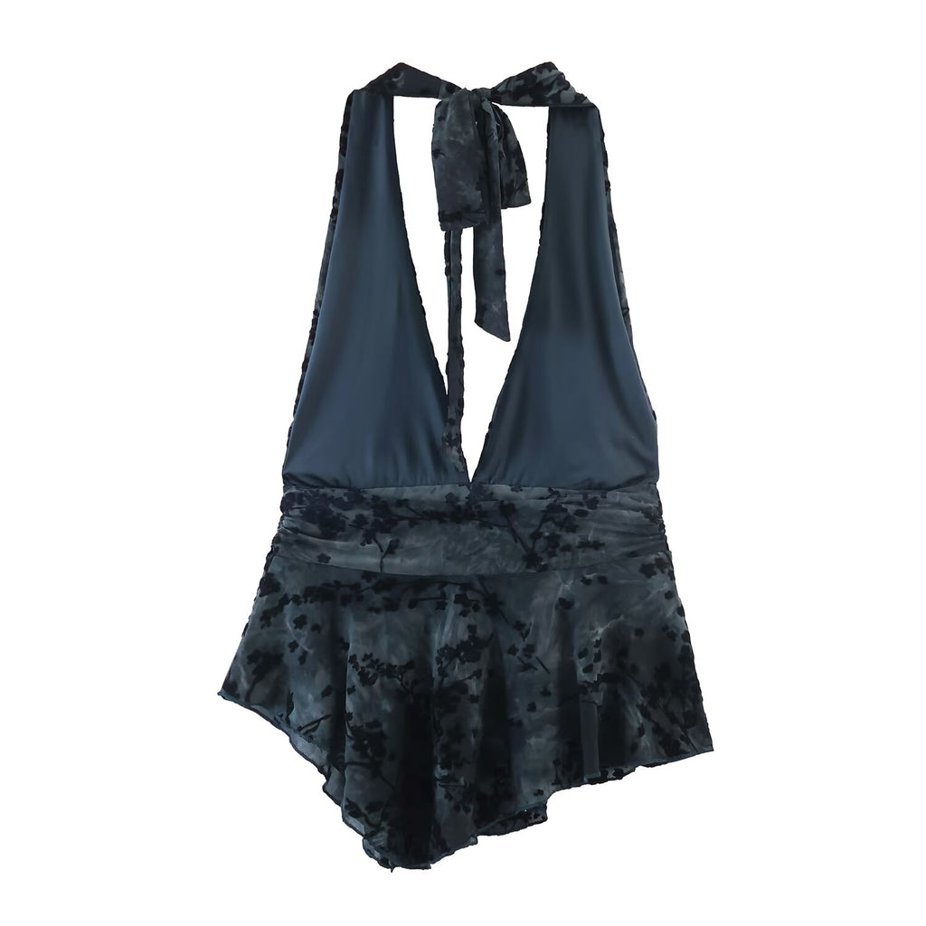 Spring Silk Net Halter Top Bell Bottom Pants Sets