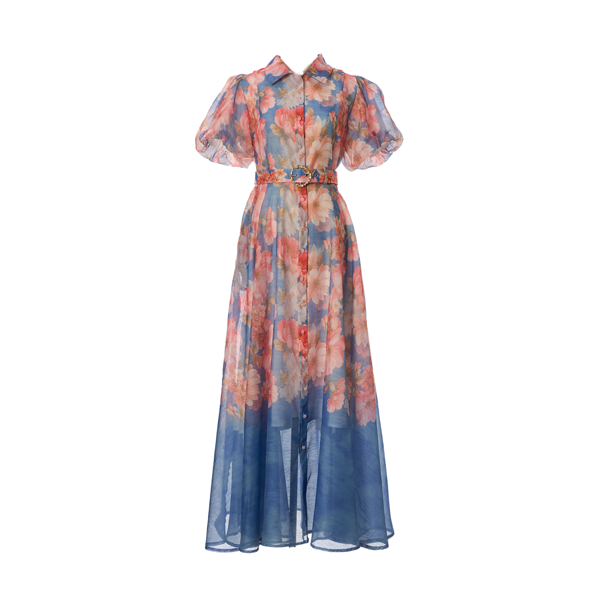 Women's Summer Floral Short Sleeved Waist Long Dress