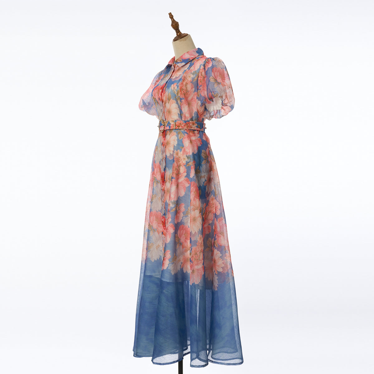 Women's Summer Floral Short Sleeved Waist Long Dress