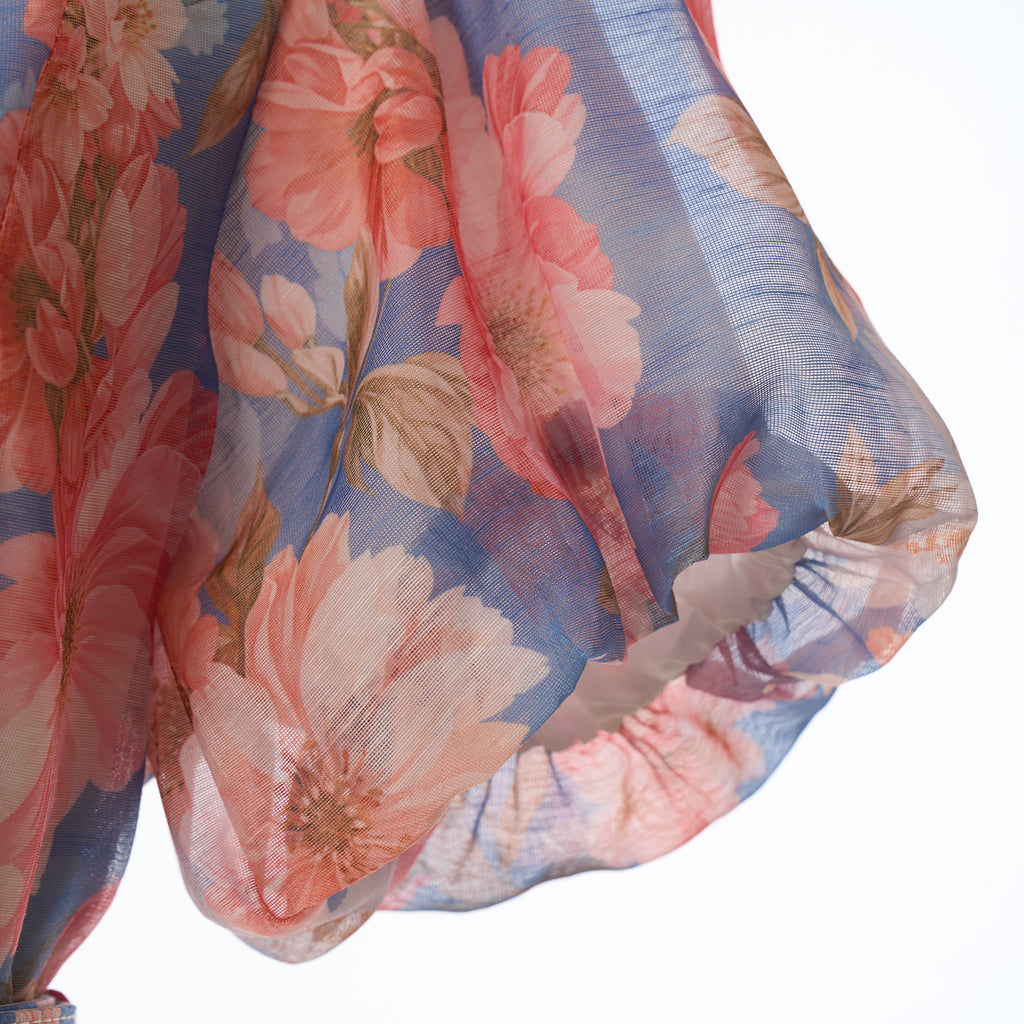 Women's Summer Floral Short Sleeved Waist Long Dress
