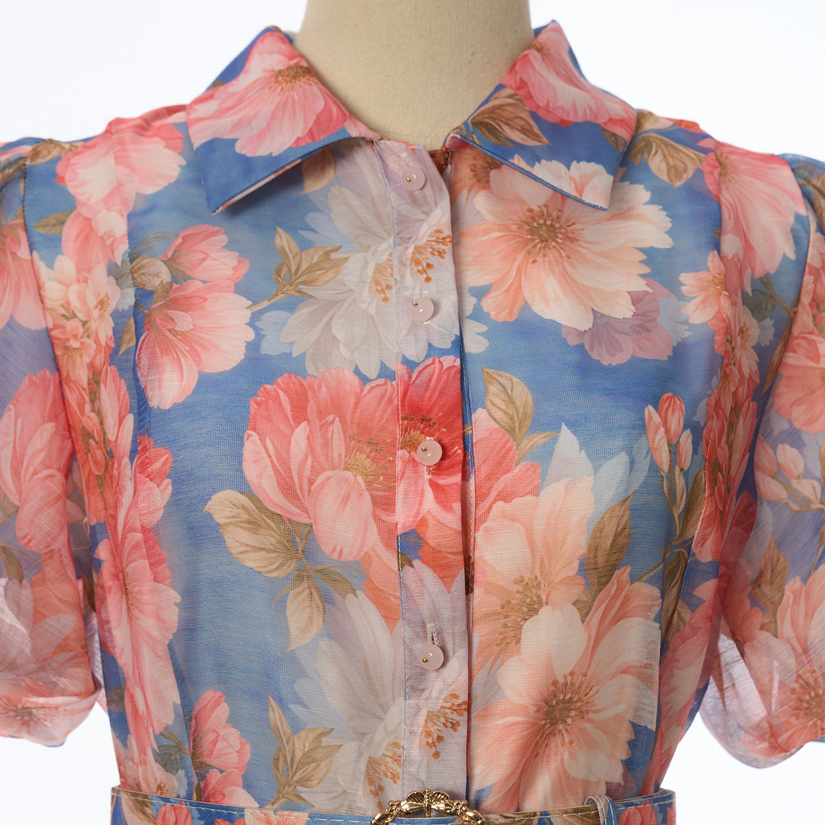 Women's Summer Floral Short Sleeved Waist Long Dress
