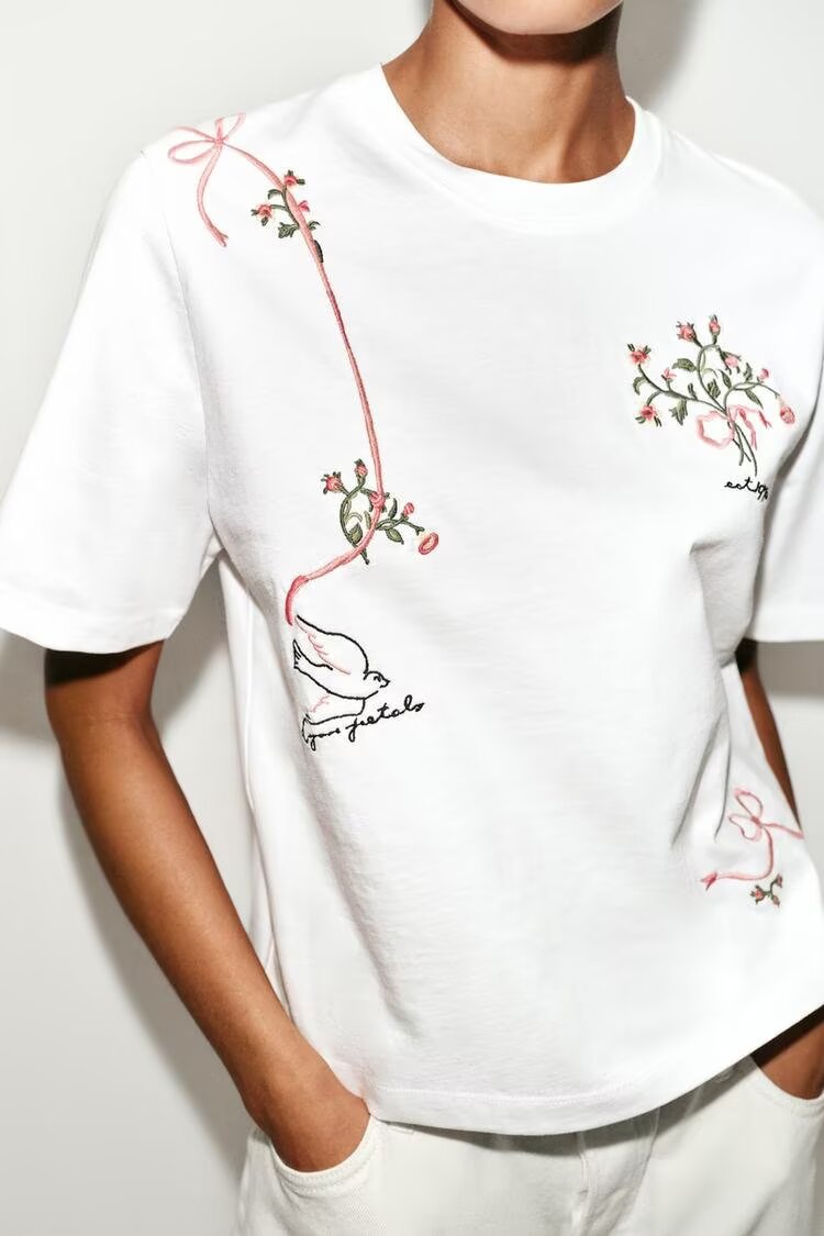Women's Clothing Fashionable Casual Embroidered Floral T Shirt