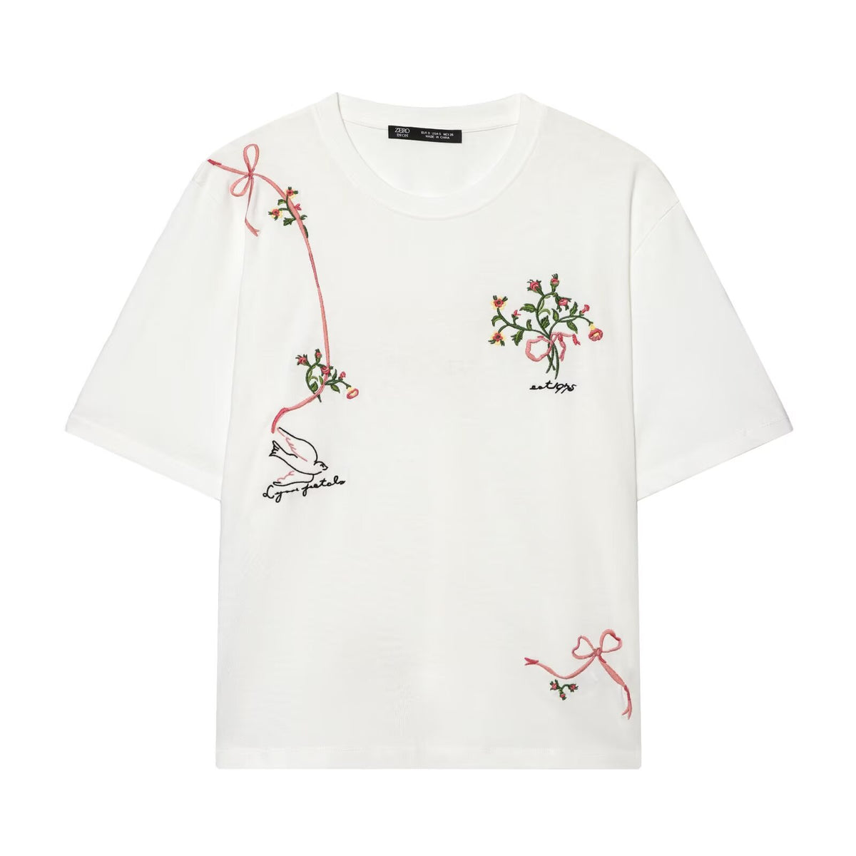 Women's Clothing Fashionable Casual Embroidered Floral T Shirt