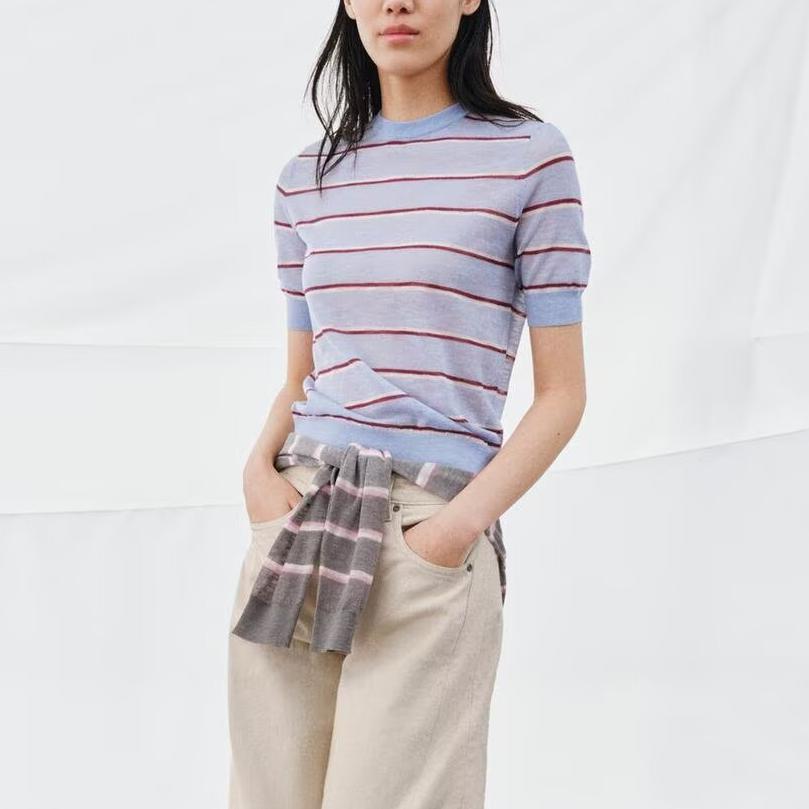 Women’s Lavender Contrast Stripe Crew Neck Top