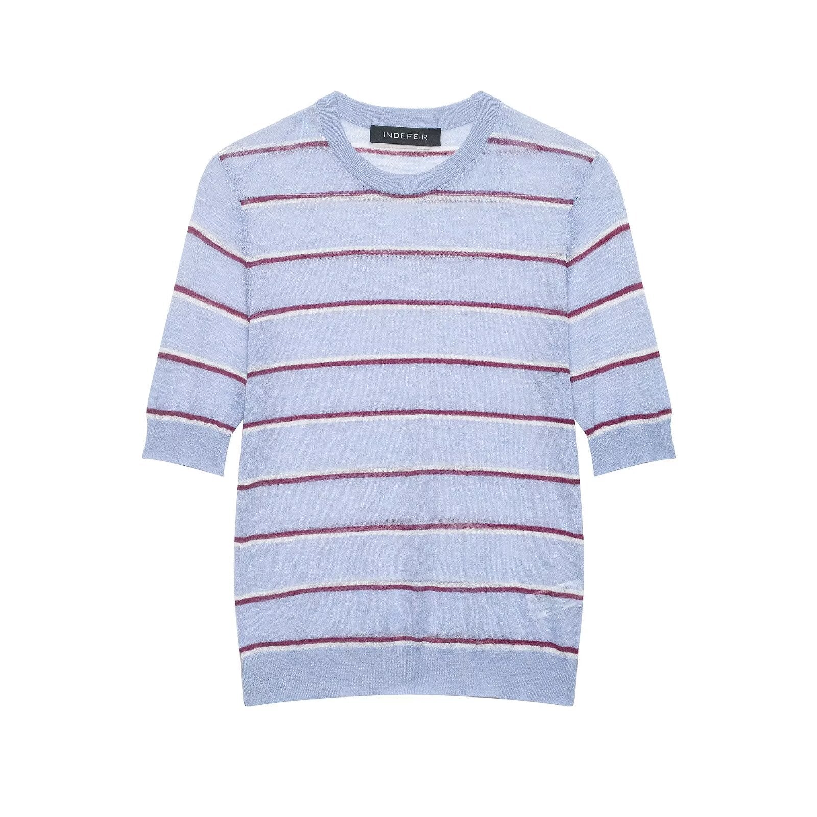 Women’s Lavender Contrast Stripe Crew Neck Top