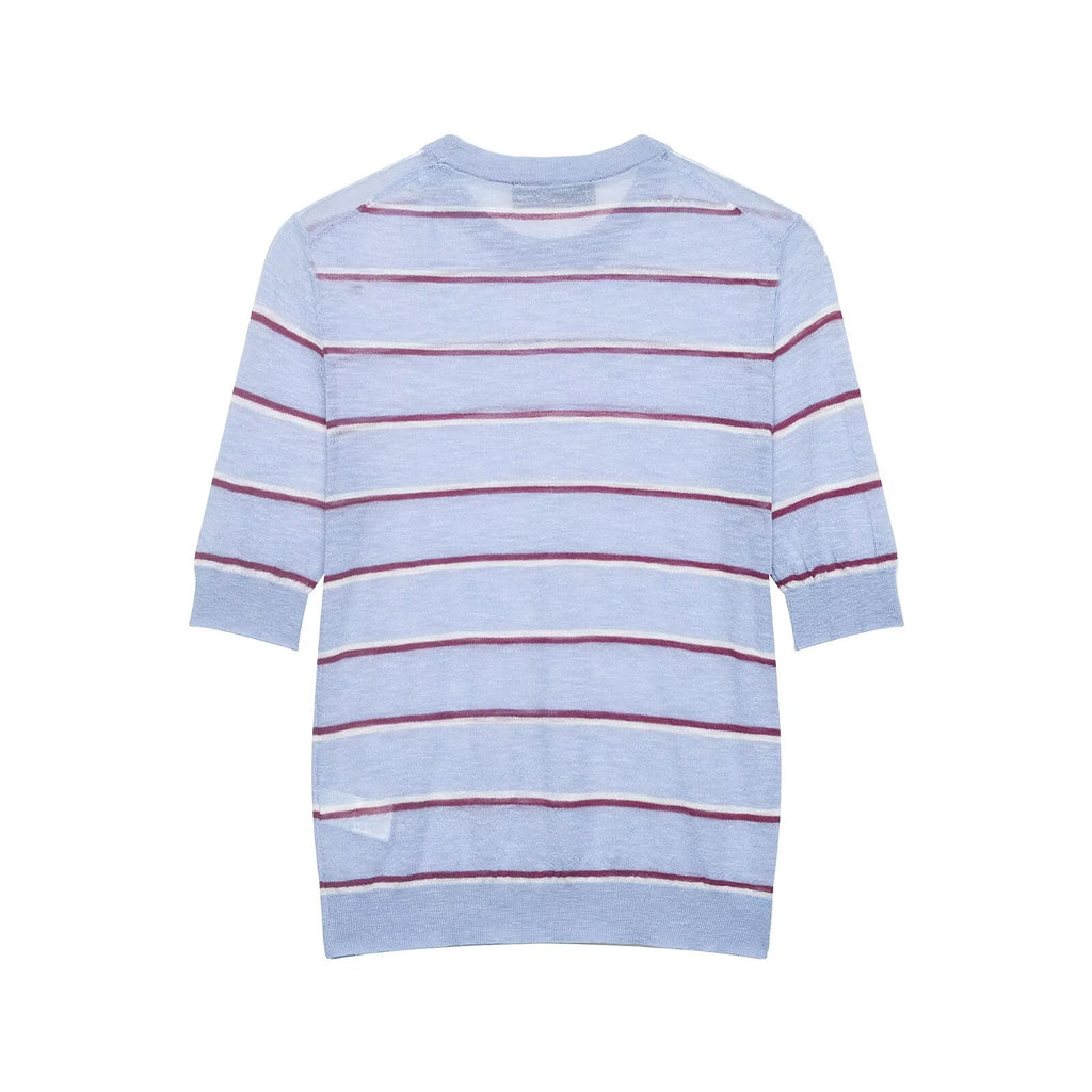 Women’s Lavender Contrast Stripe Crew Neck Top