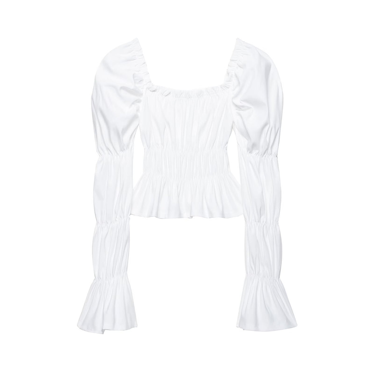 Women's Spring Pleated Puff Sleeve Slim Shirt Top