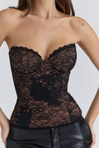 Women's Slim Fit Short Black Lace Corset Waist Top