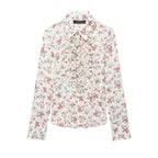 Women's Floral Print Laminated Decoration Shirt