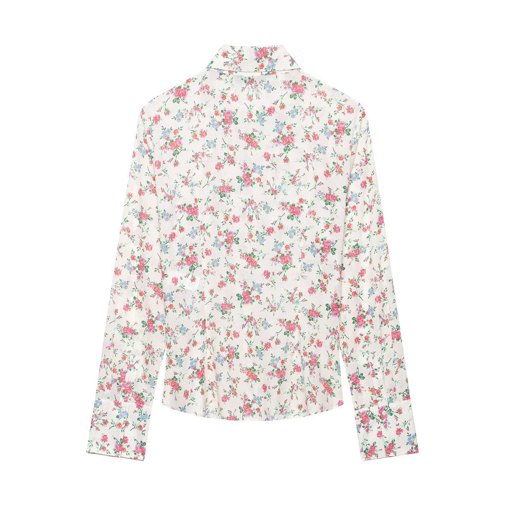 Women's Floral Print Laminated Decoration Shirt