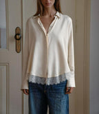 Women's Gentle Office Lace Collared Loose Chiffon Long Sleeve Shirt