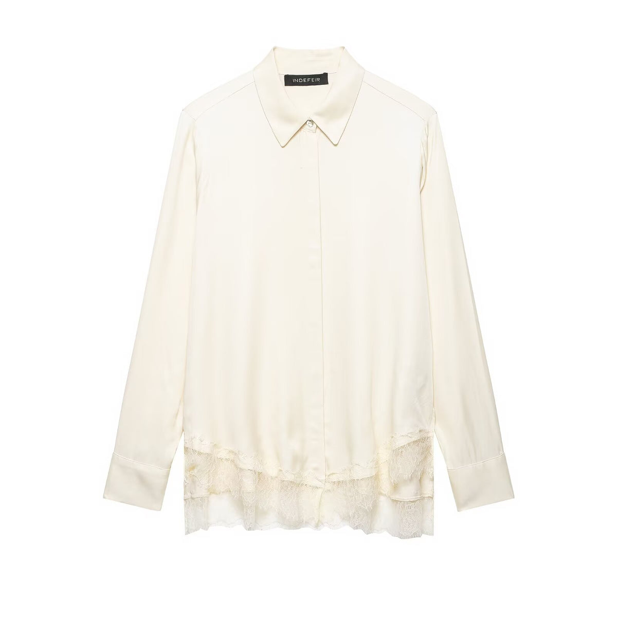 Women's Gentle Office Lace Collared Loose Chiffon Long Sleeve Shirt