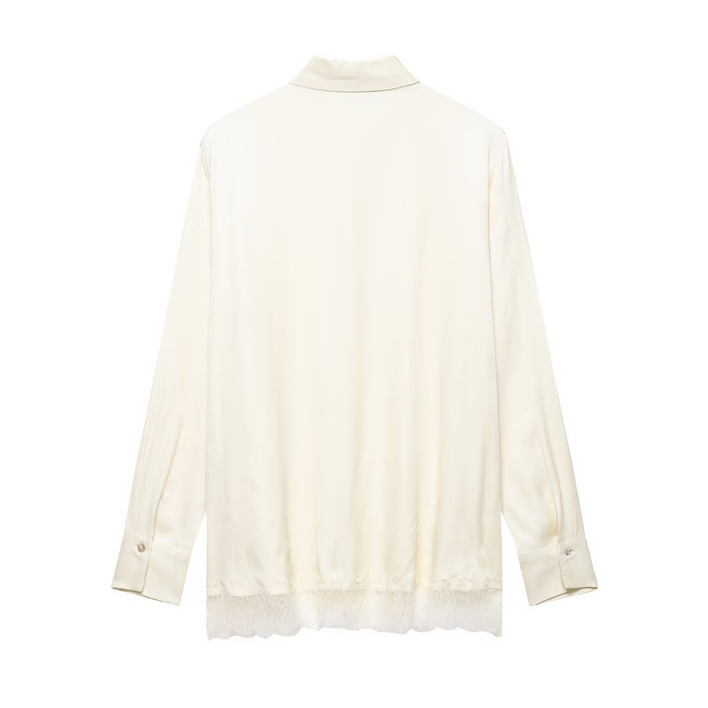 Women's Gentle Office Lace Collared Loose Chiffon Long Sleeve Shirt