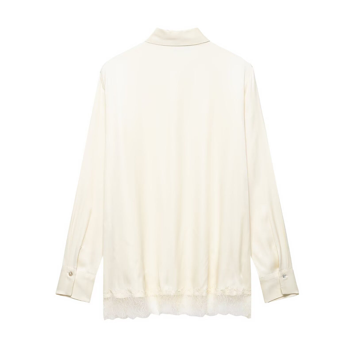 Women's Gentle Office Lace Collared Loose Chiffon Long Sleeve Shirt