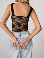 Women's Summer Lace See Through Sexy Low Cut Sweet Girl Fried Street Wear Vest Top
