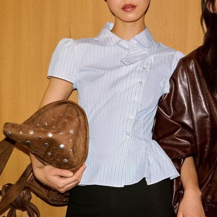 Striped Peter Pan Collar Short Sleeve Shirt