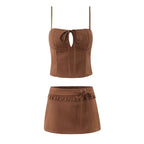 Women's Lace Up Short Sling Top and Skirt Two-Piece Set