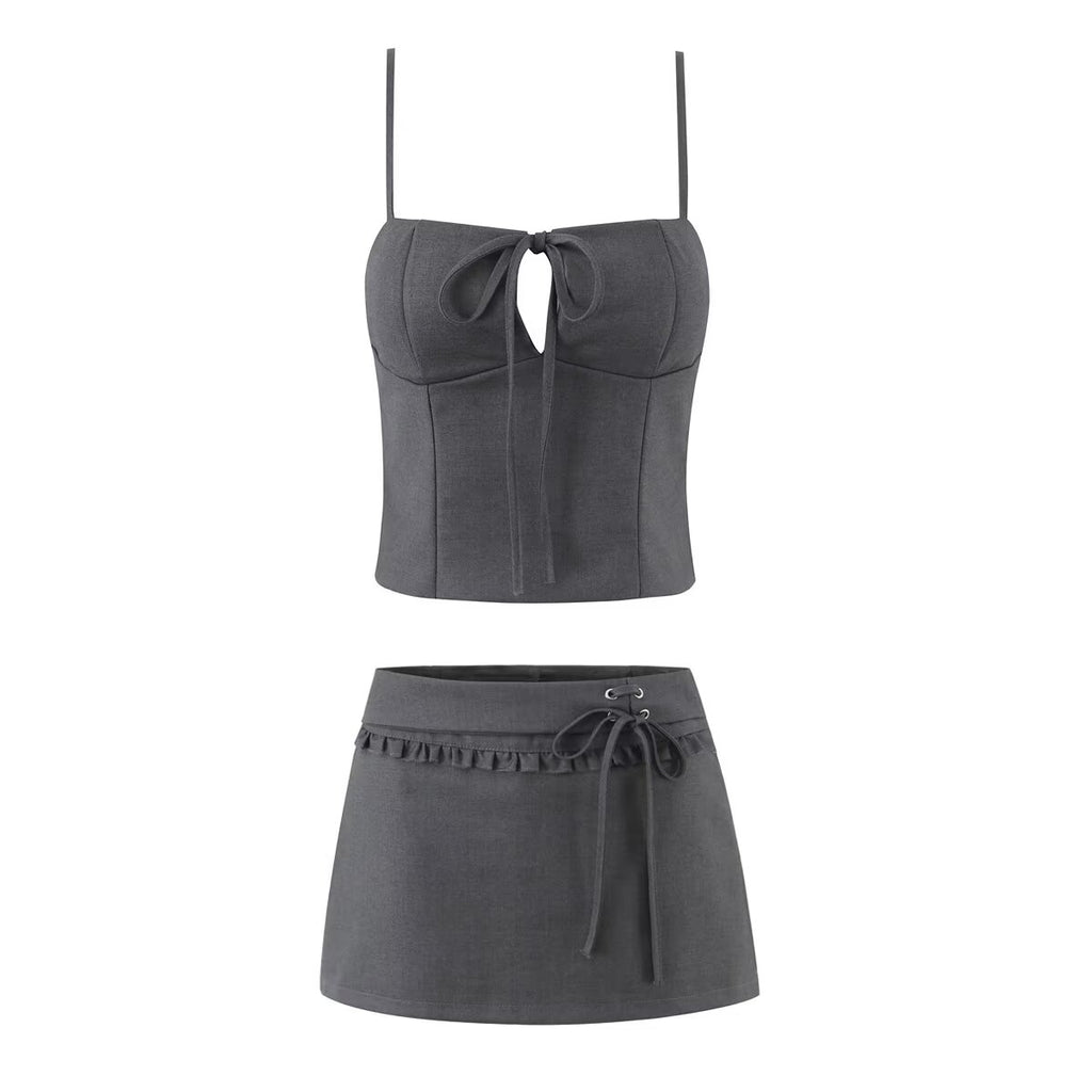 Women's Lace Up Short Sling Top and Skirt Two-Piece Set