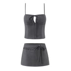 Women's Lace Up Short Sling Top and Skirt Two-Piece Set