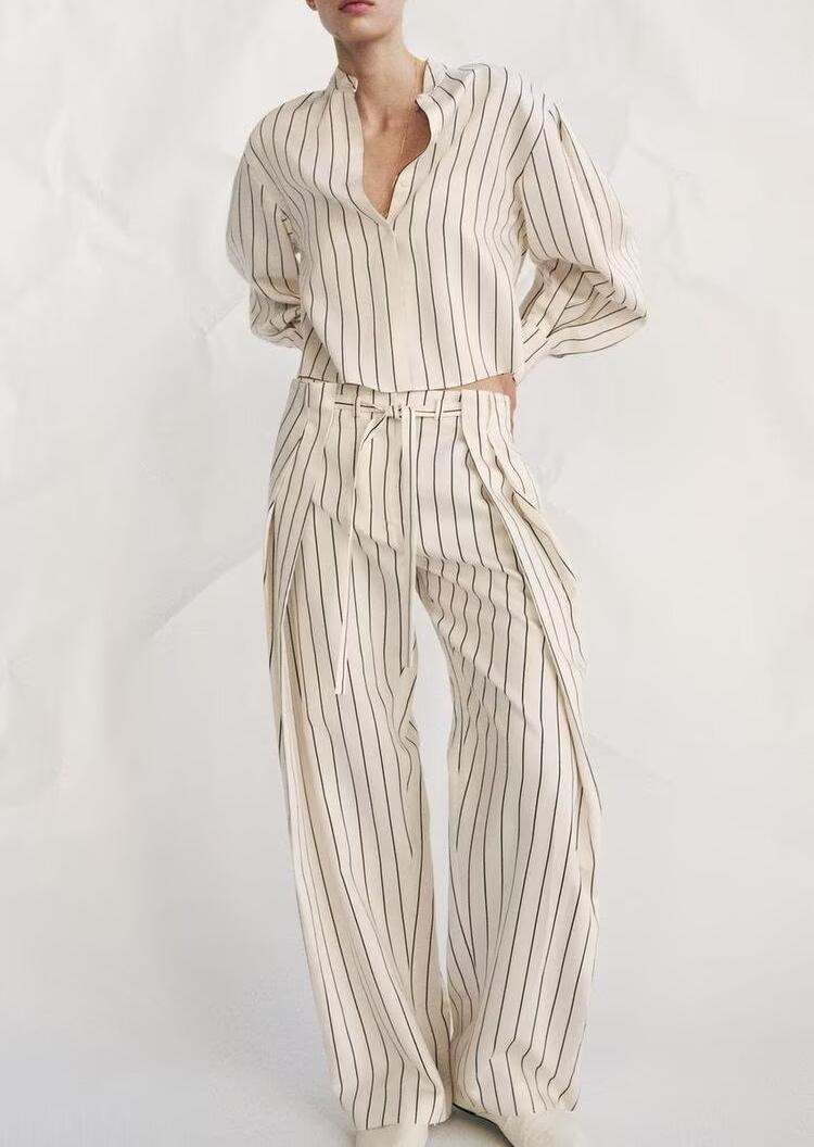 Spring Women Striped Shirt Pleated Pants