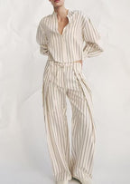Spring Women Striped Shirt Pleated Pants