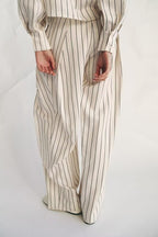 Spring Women Striped Shirt Pleated Pants