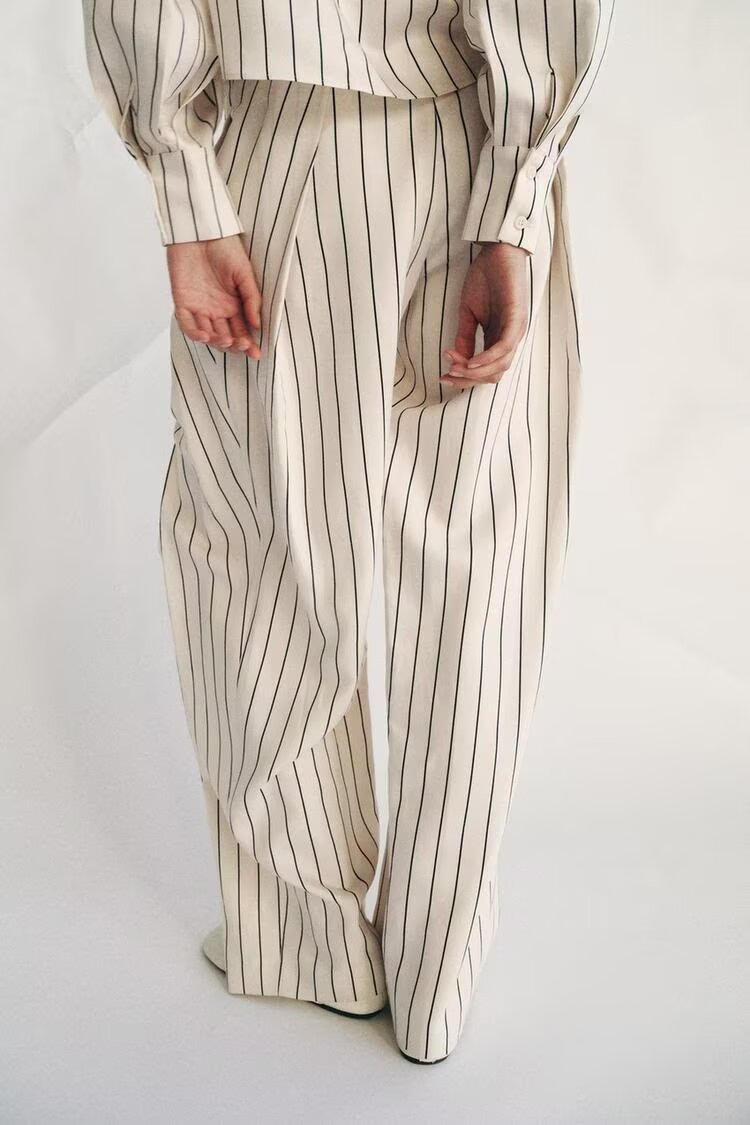 Spring Women Striped Shirt Pleated Pants