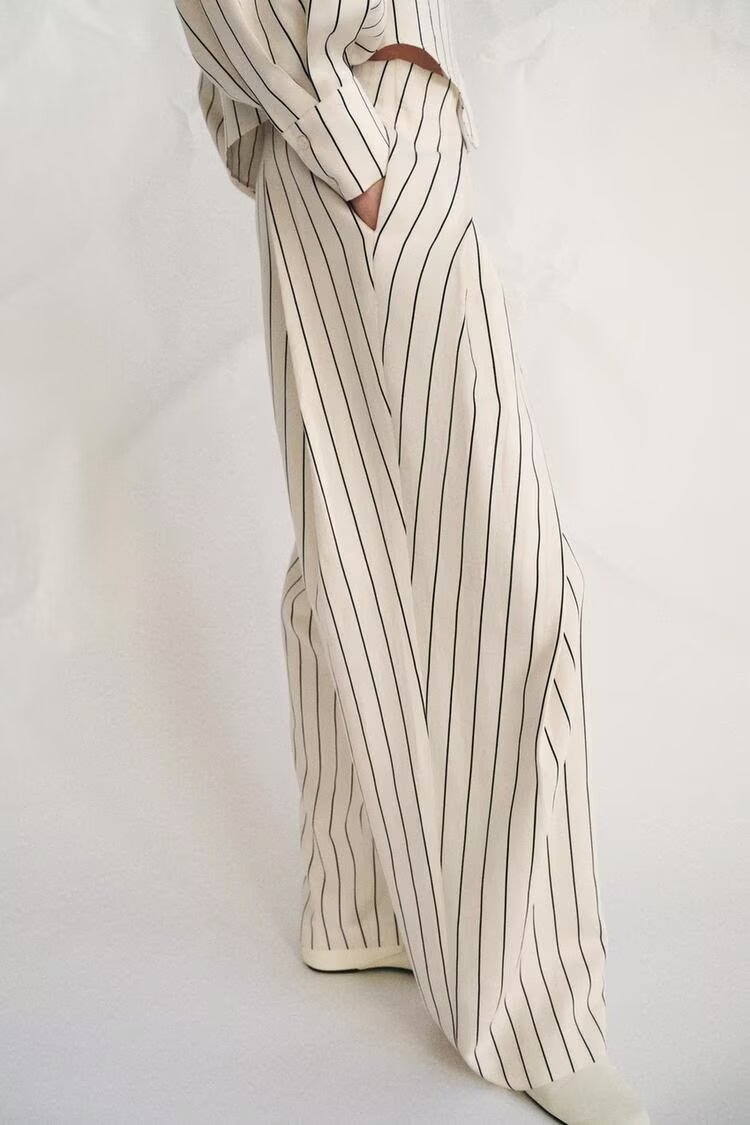 Spring Women Striped Shirt Pleated Pants