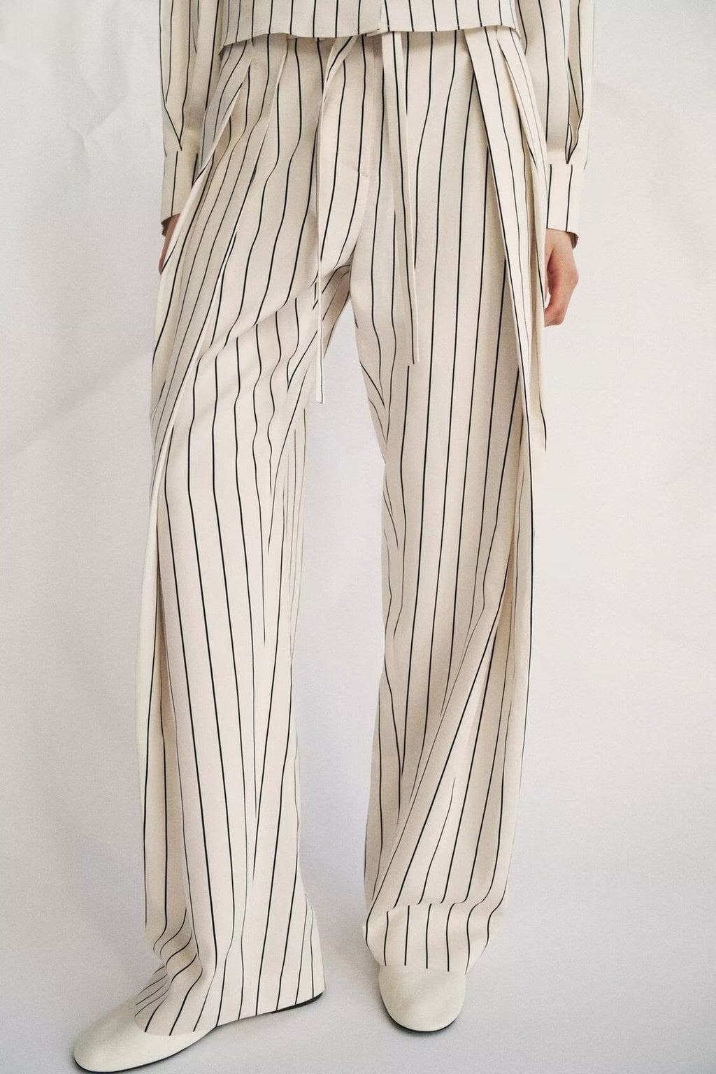 Spring Women Striped Shirt Pleated Pants