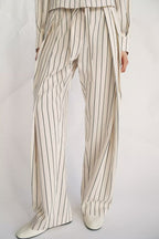 Spring Women Striped Shirt Pleated Pants
