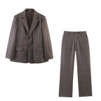 Women Clothing Summer Striped Double Layer Blazer Pants Sets
