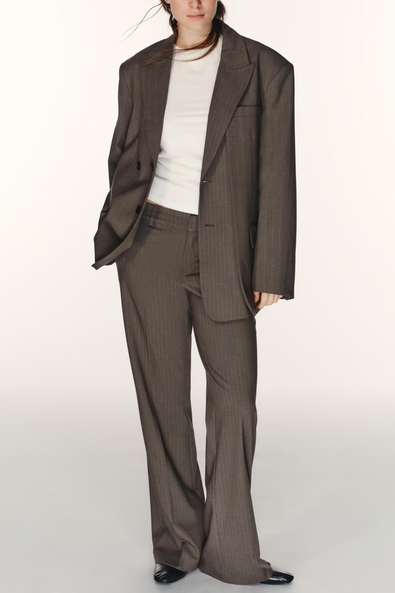 Women Clothing Summer Striped Double Layer Blazer Pants Sets