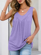 Women's Pleated V-Neck Sleeveless Top