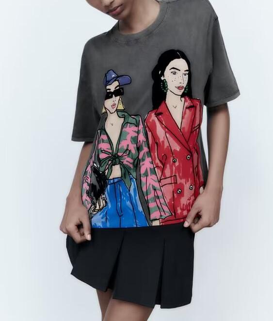 Women's Clothing Summer Casual Loose Simple Round Neck Girl Printed T Shirt