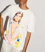 Women's Clothing Summer Simple Loose Girl Portrait Print T Shirt