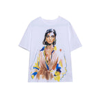 Women's Clothing Summer Simple Loose Girl Portrait Print T Shirt