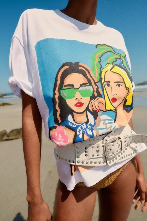 Women's Clothing Summer Simple Loose Cartoon Girl Printed T Shirt
