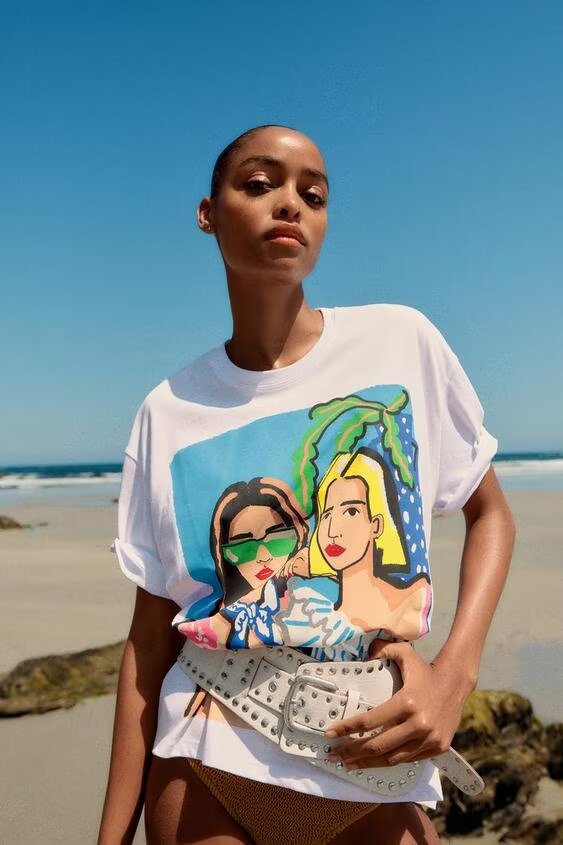 Women's Clothing Summer Simple Loose Cartoon Girl Printed T Shirt