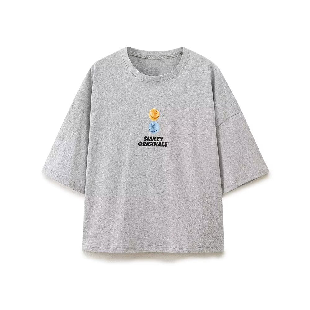 Women's Clothing Summer Trendy Casual Smiley Printed T Shirt