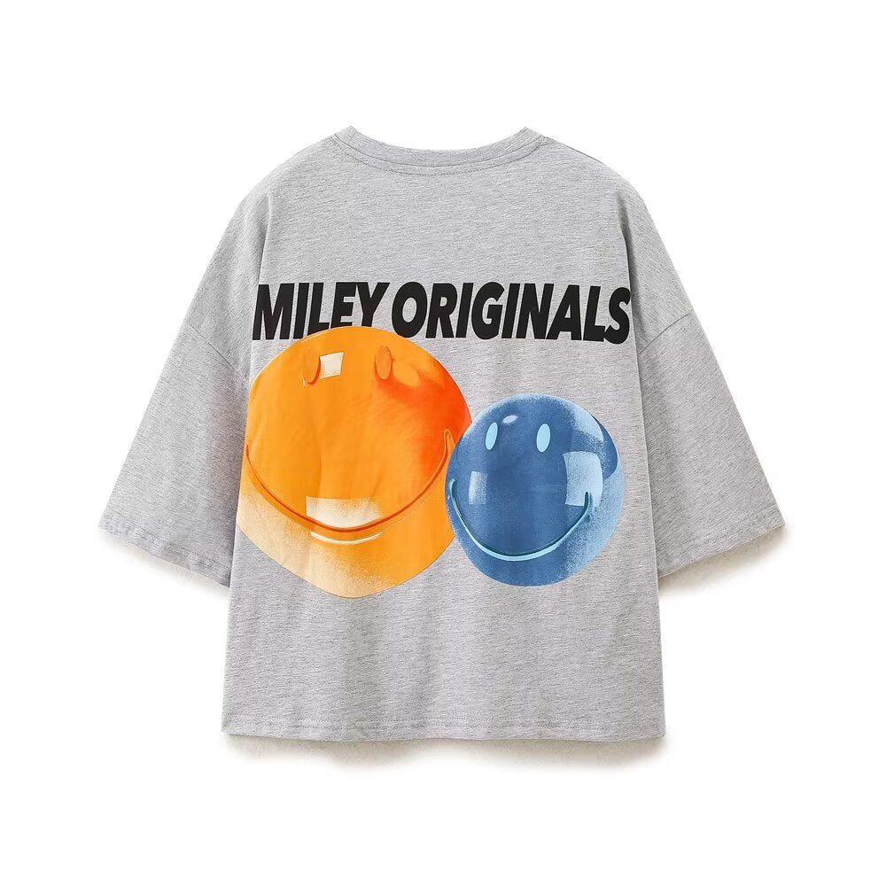 Women's Clothing Summer Trendy Casual Smiley Printed T Shirt