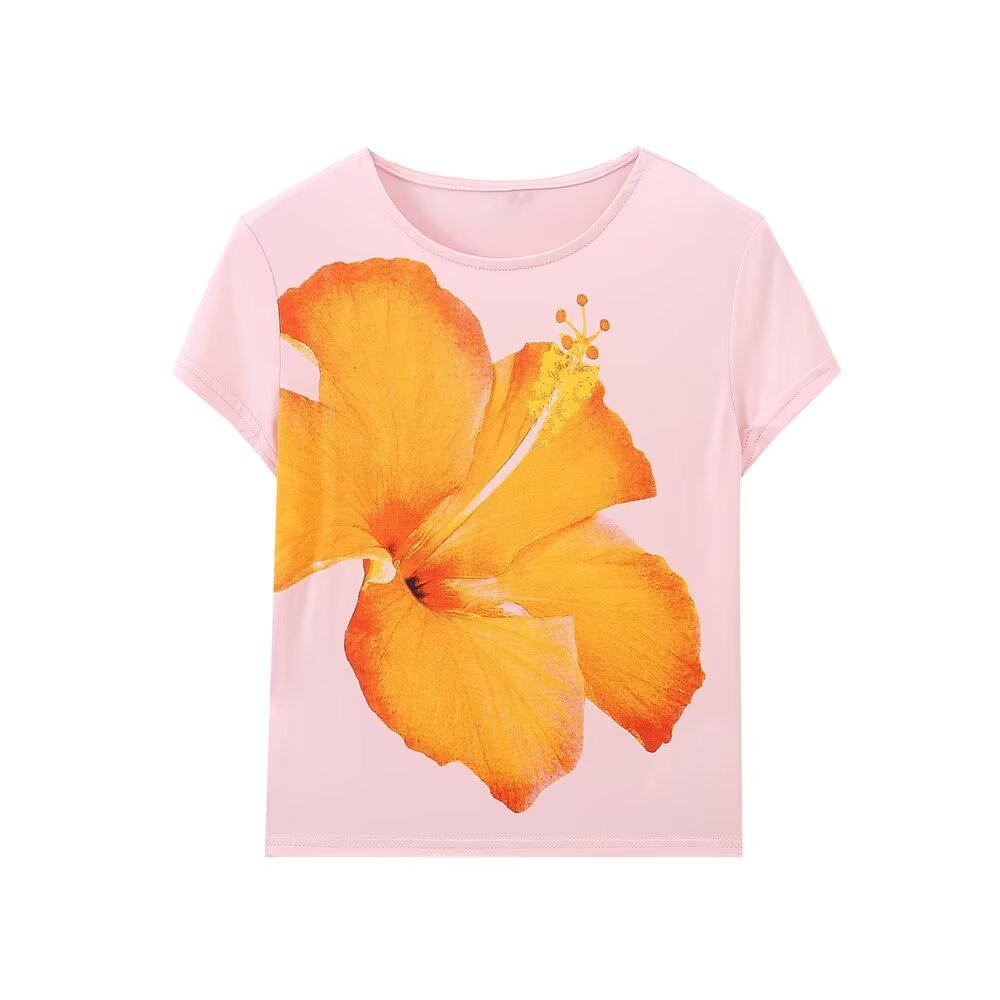 Women's Women Clothing Summer Simple Fashionable Floral Printed Nylon T Shirt