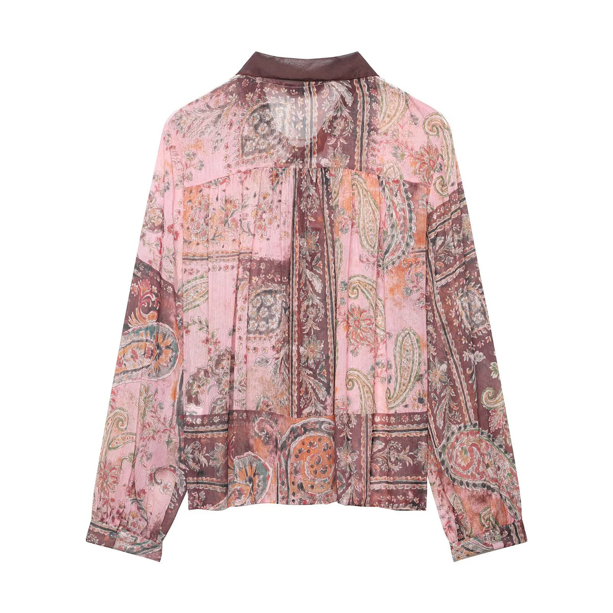 Women's Vintage Printed Single Breasted Bow Long Sleeve Shirt