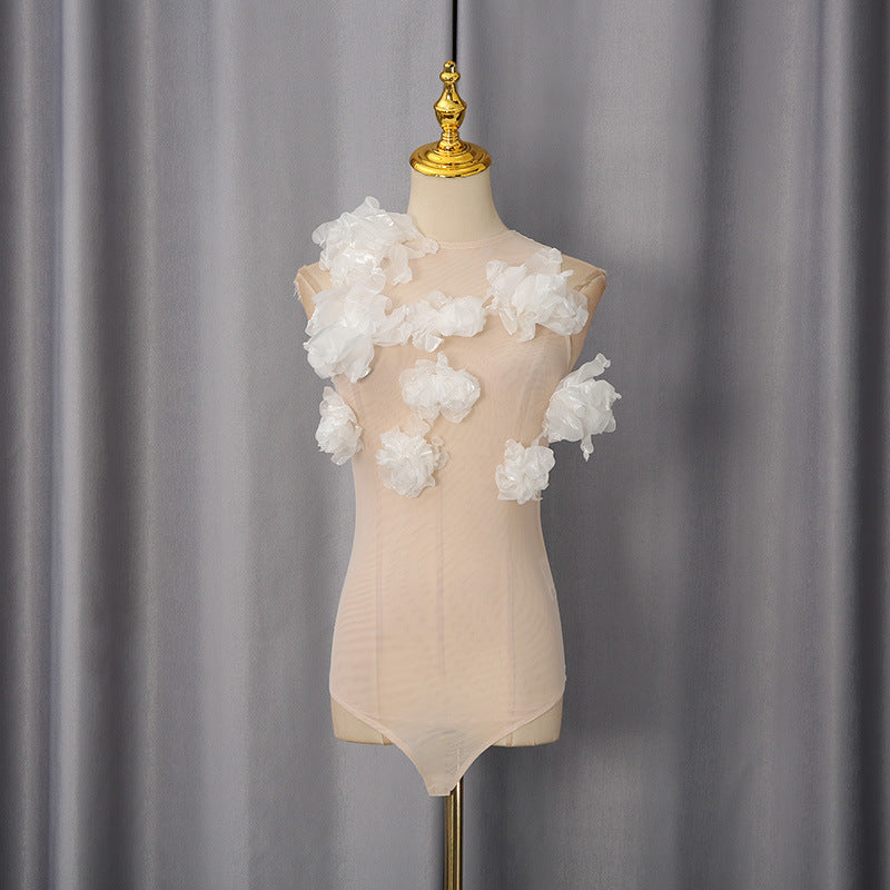 Women's Floral Stitching Slim Fit Bodysuit