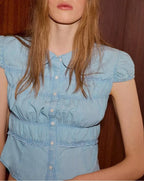 Light Blue Pleated Denim Shirt