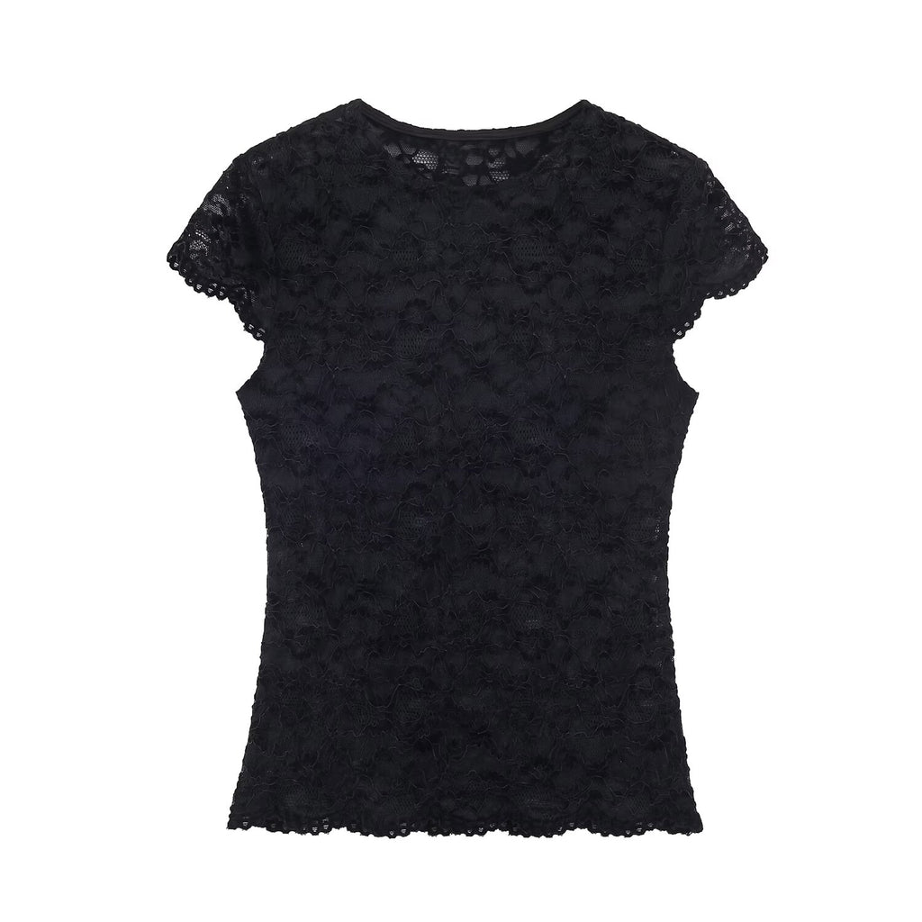 Spring Women Short Lace T shirt Lace Capri Leggings Sets