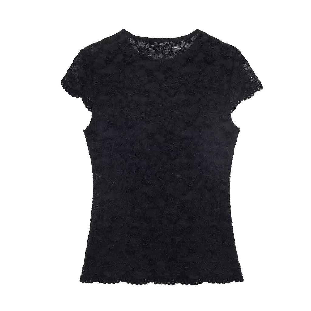 Spring Women Short Lace T shirt Lace Capri Leggings Sets