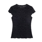 Spring Women Short Lace T shirt Lace Capri Leggings Sets