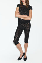 Spring Women Short Lace T shirt Lace Capri Leggings Sets