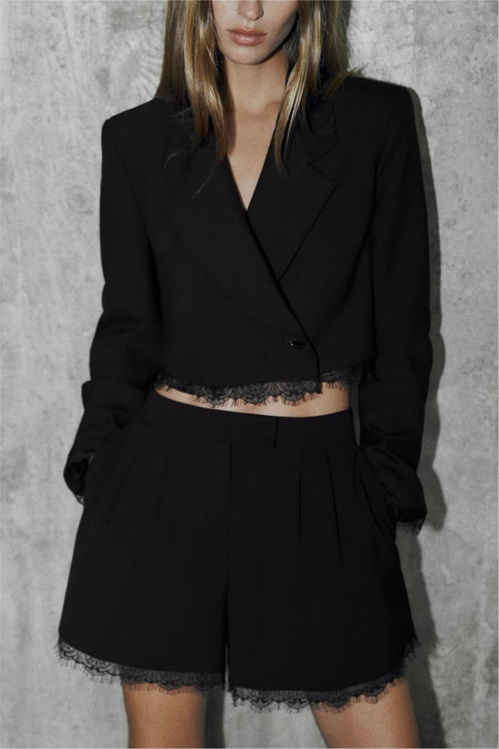 Spring Women Casual Lace Blazer Shorts Sets