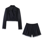 Spring Women Casual Lace Blazer Shorts Sets